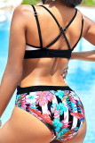 Multicolor Fashion Sexy Print Hollowed Out Patchwork Backless Swimwears