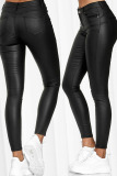 Black Casual Solid Patchwork High Waist Pencil Solid Color Bottoms