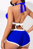 Blue Fashion Sexy Patchwork Solid Backless Swimwears