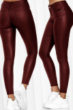 Burgundy Casual Solid Patchwork High Waist Pencil Solid Color Bottoms