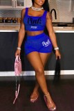 Royal Blue Sexy Casual Letter Print Basic U Neck Sleeveless Two Pieces