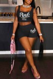 Pink Sexy Casual Letter Print Basic U Neck Sleeveless Two Pieces