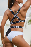 Black Fashion Sexy Letter Patchwork Hollowed Out Backless Swimwears