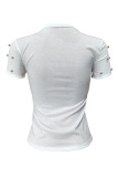 White Chic Sequined Decorative Blending T-shirt