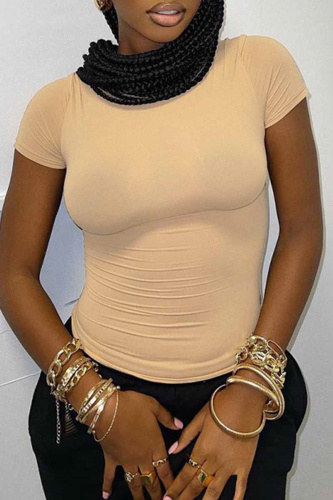 Apricot Fashion Casual Solid Basic O Neck T-Shirts