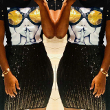 Black Chic Sequined Decorative Blending T-shirt