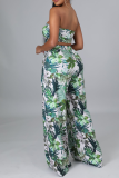 Green Vacation Print Bandage Strapless Sleeveless Two Pieces