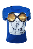 Royal blue Chic Sequined Decorative Blending T-shirt