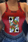Deep Red Casual Street Print Patchwork U Neck Tops