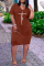 Deep Blue Fashion Casual Print Basic V Neck Short Sleeve Dress