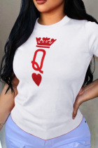 White Fashion Street Print Patchwork O Neck T-Shirts