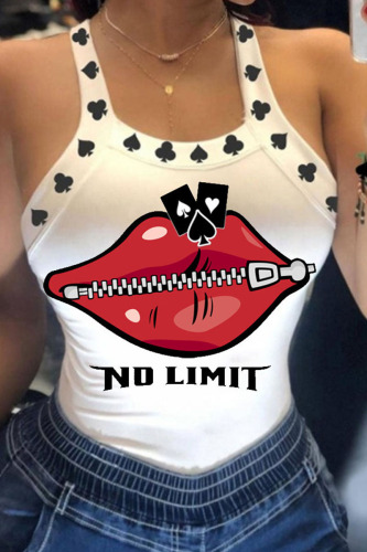 White Red Casual Street Print Patchwork U Neck Tops