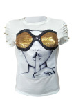White Chic Sequined Decorative Blending T-shirt