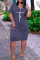 Deep Blue Fashion Casual Print Basic V Neck Short Sleeve Dress