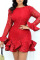Red Sexy Solid Patchwork See-through Flounce One Step Skirt Dresses