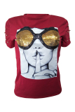 Wine Red Chic Sequined Decorative Blending T-shirt