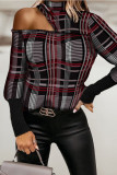 Black Fashion Casual Print Hollowed Out Turtleneck Tops
