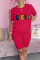 Red Casual Solid Embroidered Patchwork O Neck Short Sleeve Two Pieces