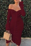 White Fashion Sexy Solid Draw String Frenulum Backless Off the Shoulder Long Sleeve Dresses