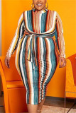 Multicolor Fashion Casual Striped Print Long Sleeve Dress