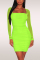 Fluorescent green Sexy Mesh Zipper Tight-Fitting Hip Dress