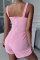 Pink Sexy Casual Solid Hollowed Out Backless Spaghetti Strap Skinny Romper