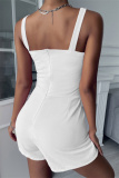 White Sexy Casual Solid Hollowed Out Backless Spaghetti Strap Skinny Romper