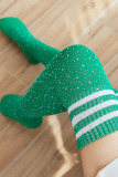 Green Casual Striped Print Patchwork Hot Drill Stocking