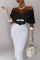 Black White Work Elegant Solid Split Joint With Belt V Neck One Step Skirt Dresses