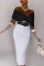 Black White Work Elegant Solid Patchwork With Belt V Neck One Step Skirt Dresses