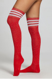 Red Casual Striped Print Patchwork Hot Drill Stocking