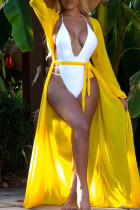 Yellow Sexy Solid Split Joint Swimwears Cover Up