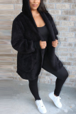 Black Fashion Casual Hooded Collar Solid Velvet Coats