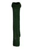 Green Fashion Casual Solid Slit Turtleneck Sleeveless Dress (Without Waist Chain)
