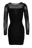 Silver Fashion Sexy Patchwork Patchwork See-through O Neck Long Sleeve Dress