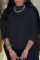 Black Fashion Street Solid Patchwork O Neck Tops