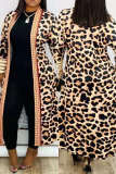 Red Fashion Casual Print Leopard Cardigan Plus Size Overcoat