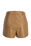 Yellow Fashion Casual Solid Basic Regular Mid Waist Shorts