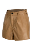 Coffee Fashion Casual Solid Basic Regular Mid Waist Shorts