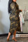 Camouflage Casual Print Camouflage Print Split Joint Buckle Turndown Collar Shirt Dress Dresses