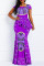 Purple Fashion Casual Print Split Joint O Neck Short Sleeve Dress Dresses