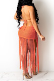 Black Sexy Solid Tassel Hollowed Out Patchwork Backless Swimwears Cover Up