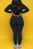 Black Casual Living Solid Patchwork V Neck Skinny Jumpsuits