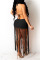Black Sexy Solid Tassel Hollowed Out Patchwork Backless Swimwears Cover Up