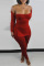 Red Fashion Casual Solid Split Joint Slit Square Collar Two Pieces