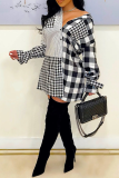 Red Casual Plaid Patchwork Cardigan Collar Tops
