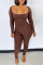 Brown Fashion Casual Solid Split Joint Slit Square Collar Two Pieces