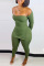 Army Green Fashion Casual Solid Split Joint Slit Square Collar Two Pieces