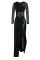 Black Fashion Sexy Patchwork Hot Drilling See-through Asymmetrical O Neck Skinny Jumpsuits