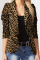 Brown Casual Leopard Patchwork Turndown Collar Outerwear